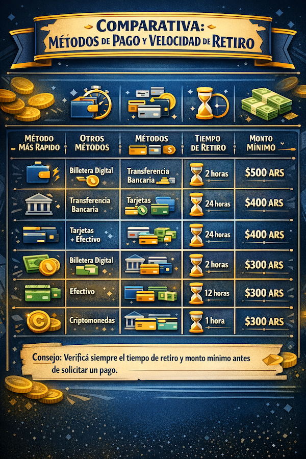 métodos de pago y velocidad de retiro